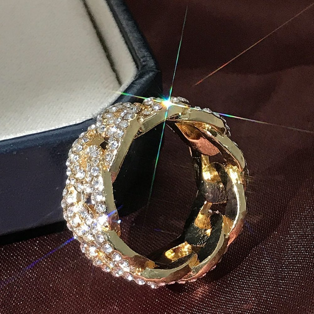 🌸Crystal Zircon Hip Hop Iced Out 18K Gold Plated Mens Diamond Ring, UNVN12381 - Picture 8 of 10